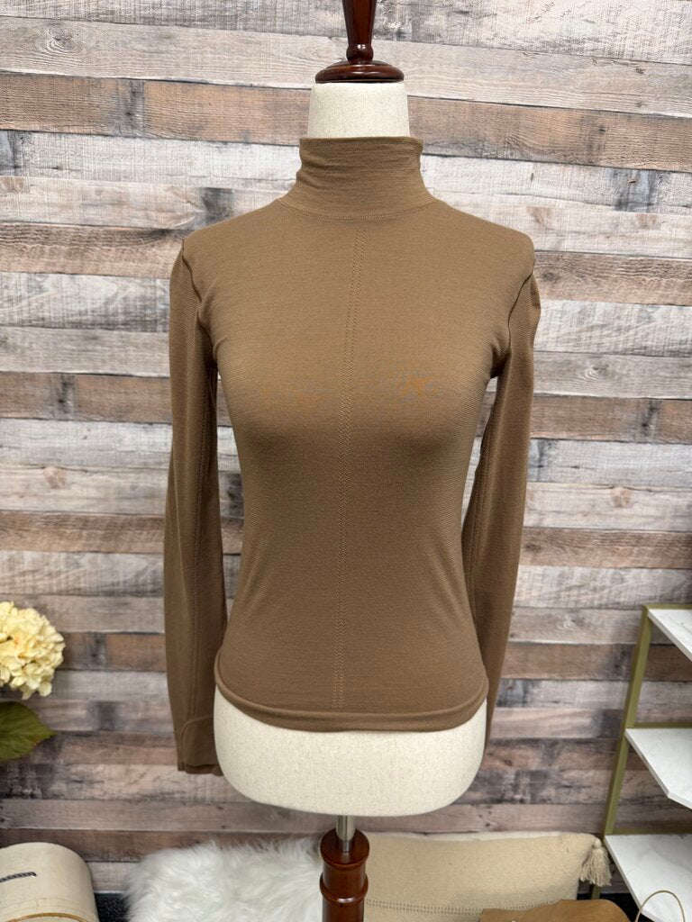 Brown Athelta Mock Neck Long Sleeve Athletic Top