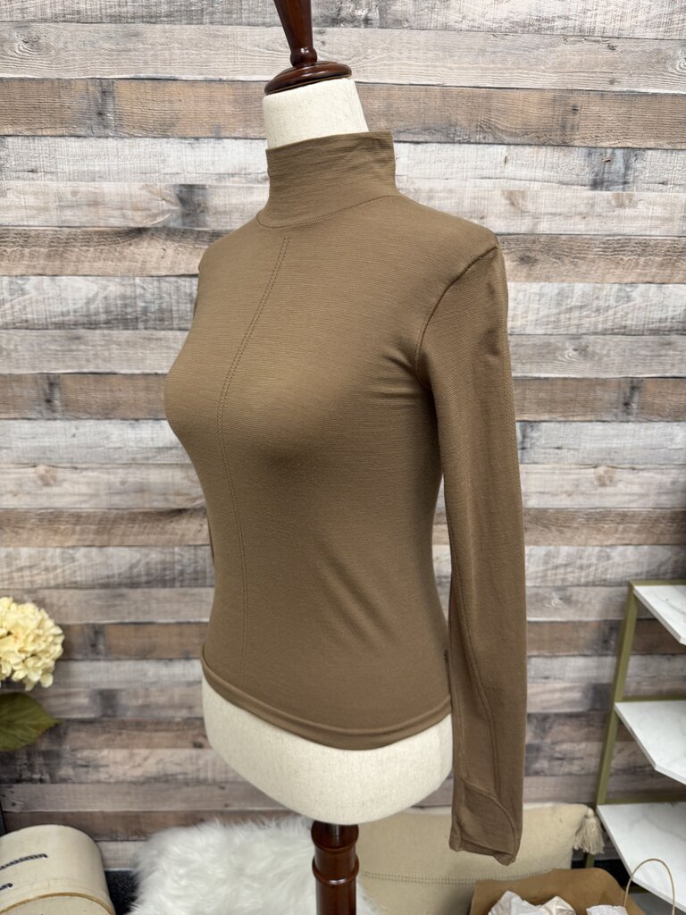 Brown Athelta Mock Neck Long Sleeve Athletic Top