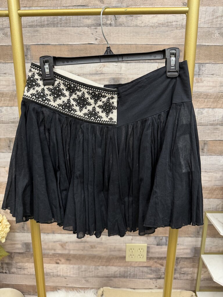 Free People Black With White Embroidery WaistBand Detail Skirt
