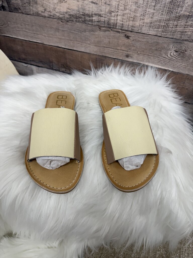 Tan Leather Slide Sandals