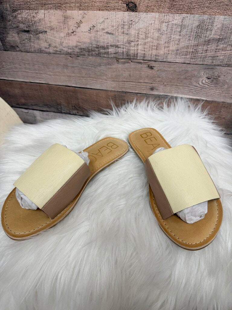 Tan Leather Slide Sandals