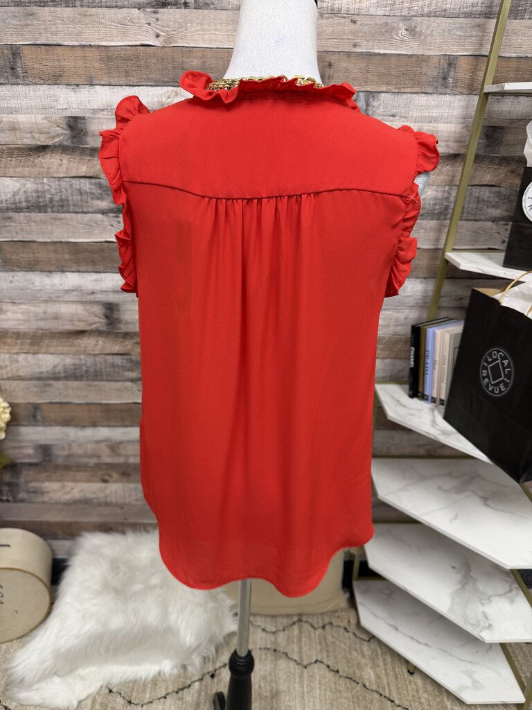 NWT TTAHARI Red Ruffle Trim V-Neck Tank
