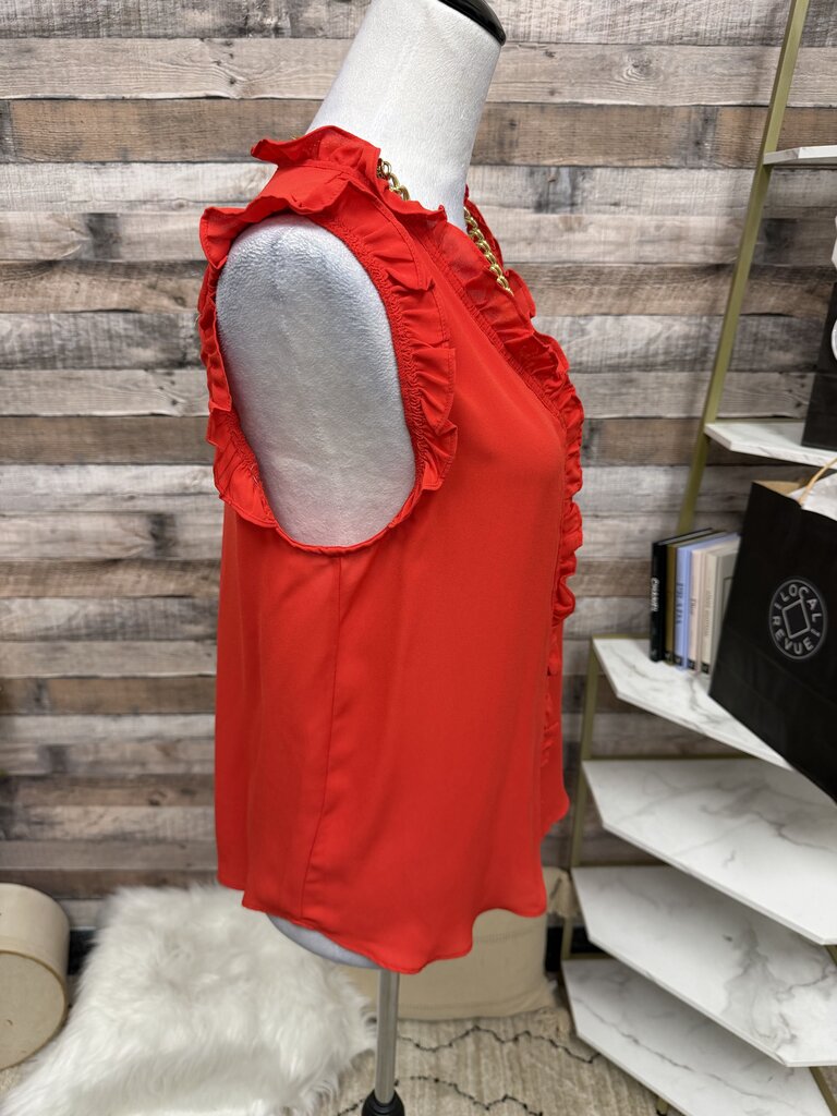 NWT TTAHARI Red Ruffle Trim V-Neck Tank