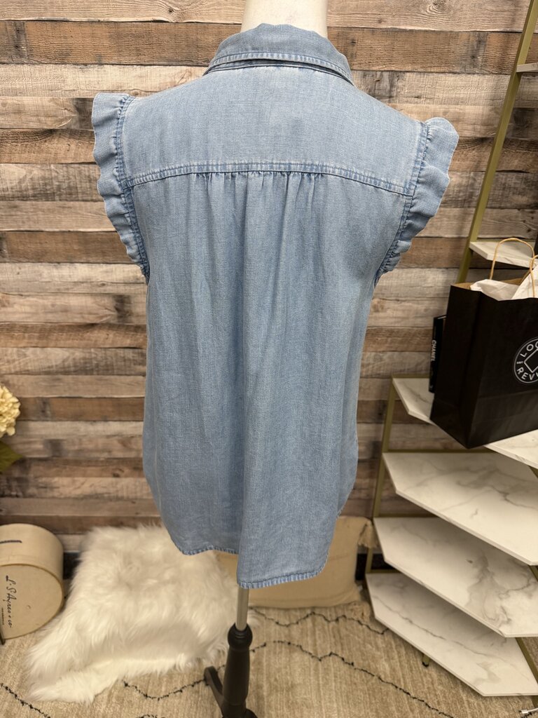 LOFT Chambray Cotton Blend Short Sleeve Blouse