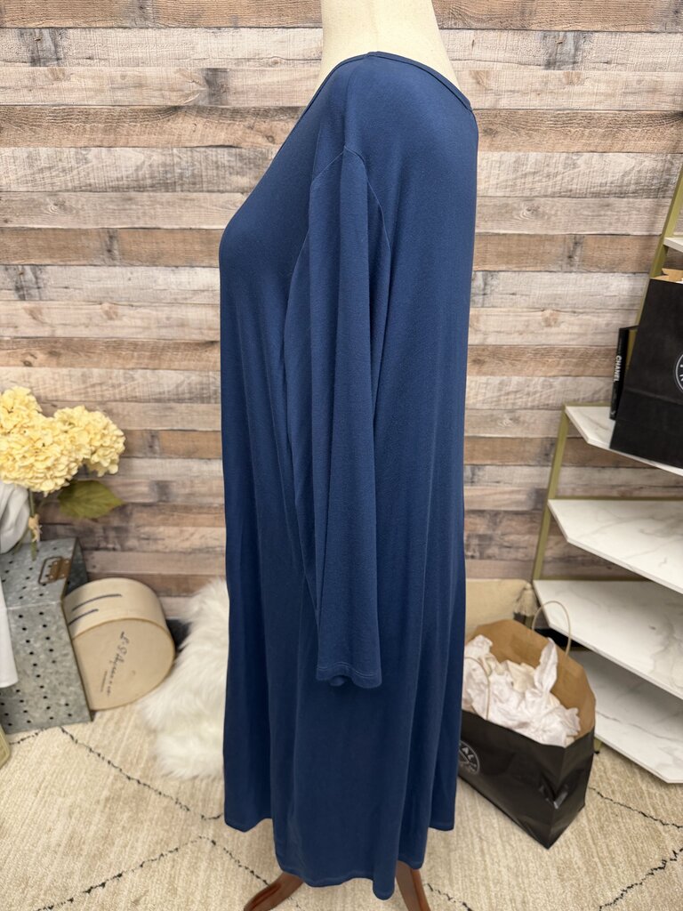 Comfy USA Blue Long Sleeve Dress With Zipper Detail