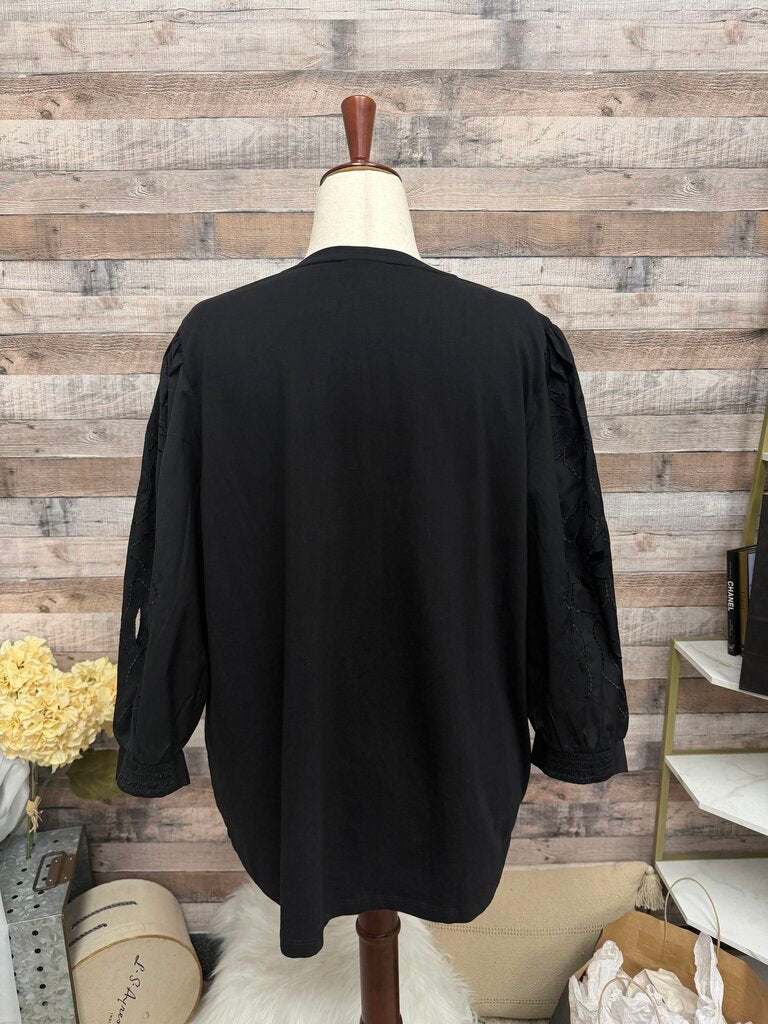 Chico's Black Long Sleeve Blouse With Flower Detail On The Sleeve