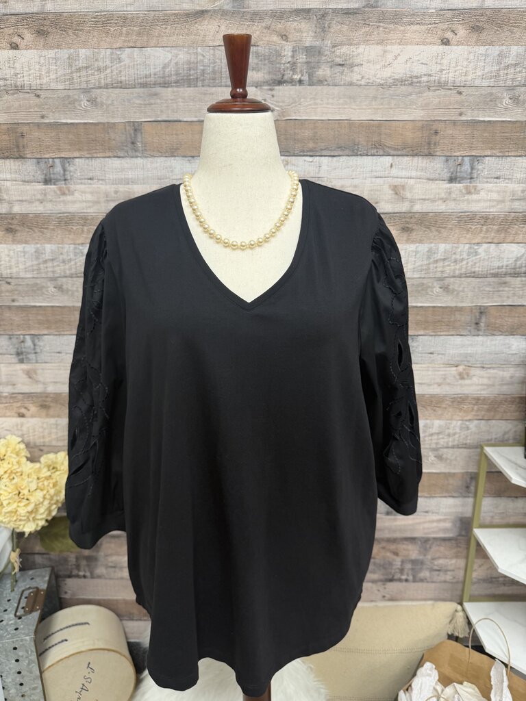 Chico's Black Long Sleeve Blouse With Flower Detail On The Sleeve
