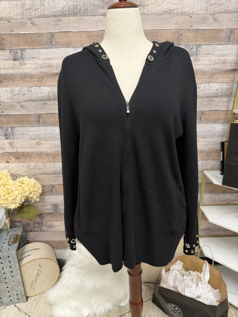 Chico's Black Zip-Up Sweatshirt With Eyelet Detail