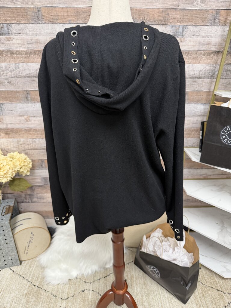 Chico's Black Zip-Up Sweatshirt With Eyelet Detail