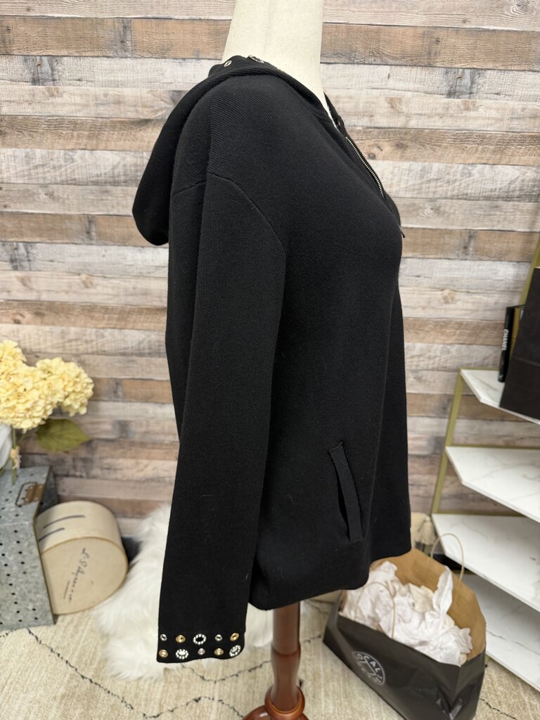 Chico's Black Zip-Up Sweatshirt With Eyelet Detail