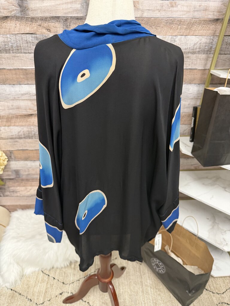 Rayon Batik Kimono With Blue Abstract Pattern