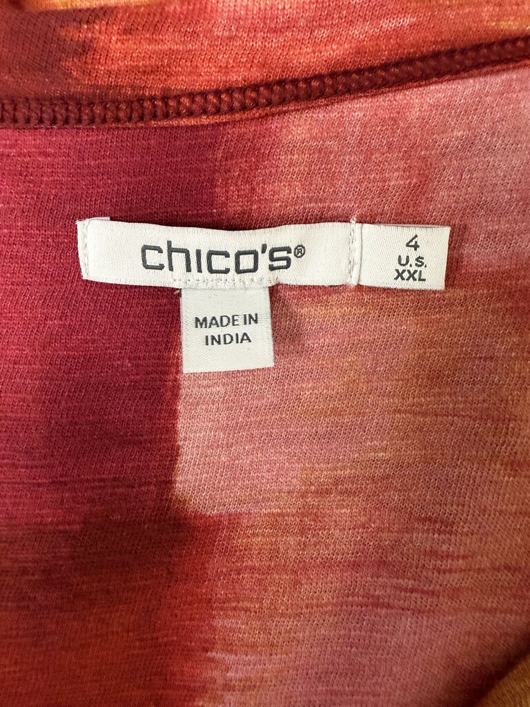 Chico's Red & Orange Long Sleeve V-Neck tee