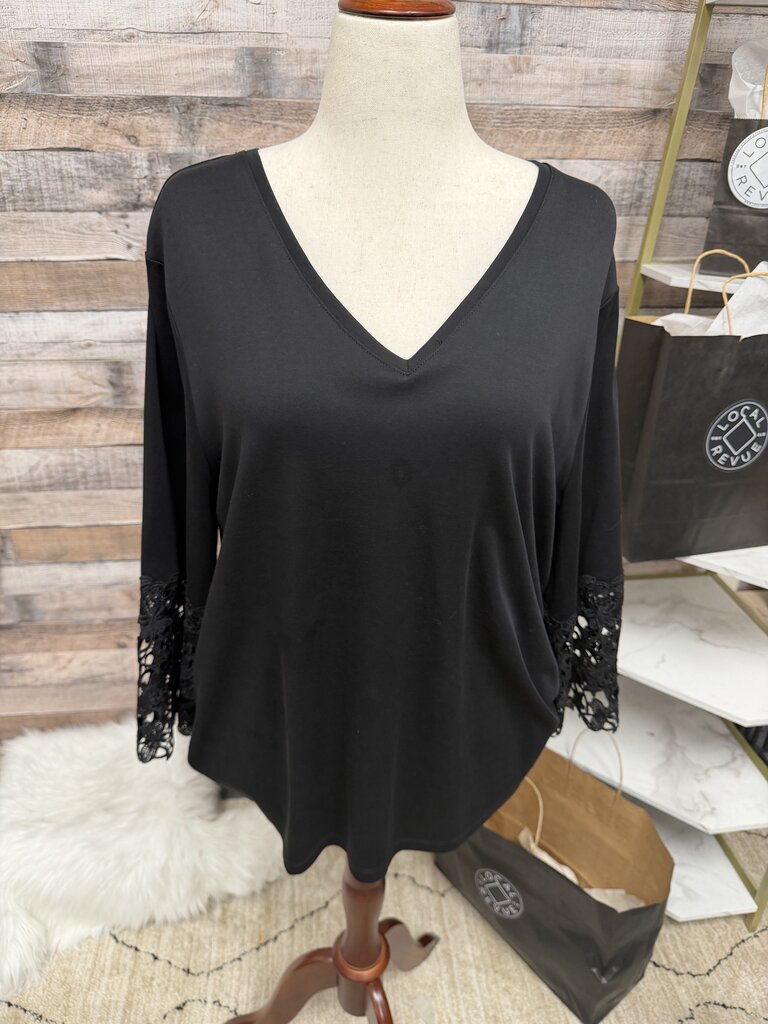 Chico's Black V-Neck Tunic Top With Lace Cuff Sleeves