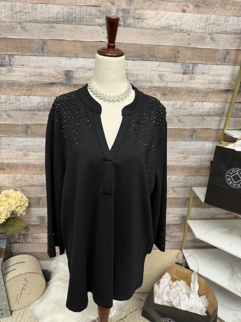 NWT Chico's Black Pullover Top With Rhinestone Detail