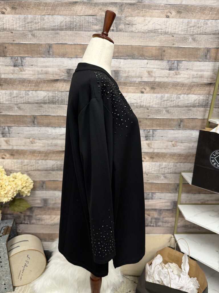 NWT Chico's Black Pullover Top With Rhinestone Detail