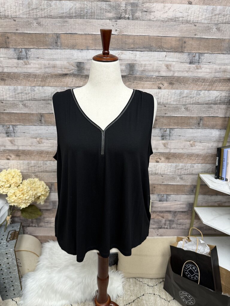 Chico's Black V-Neck Tank With Beaded Collar