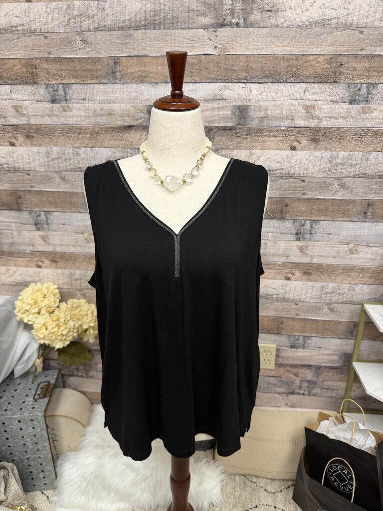 Chico's Black V-Neck Tank With Beaded Collar