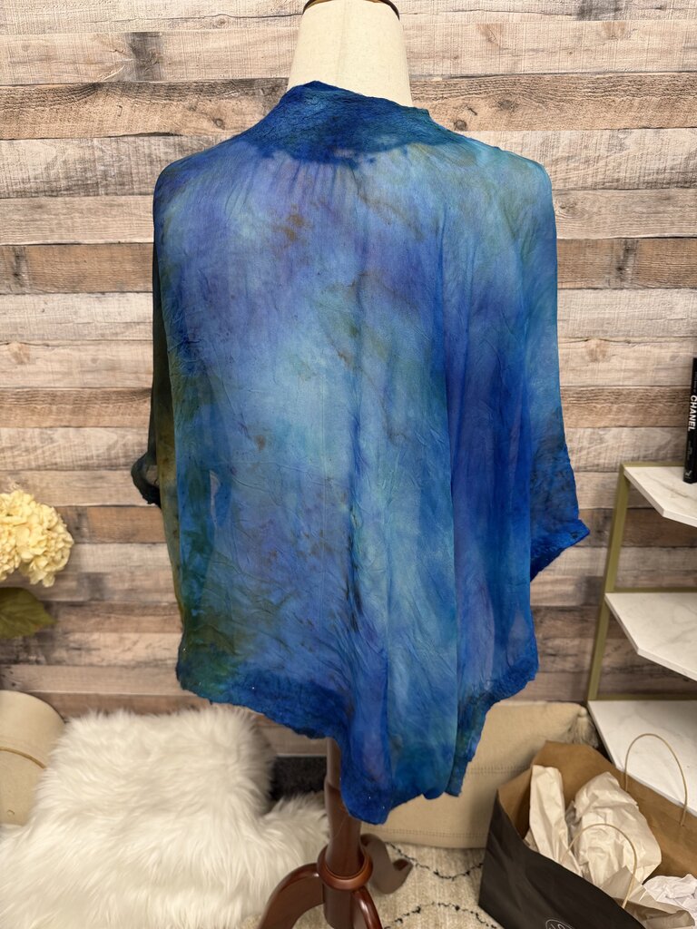 Blue & Green Tie-Dye Ombre Shawl