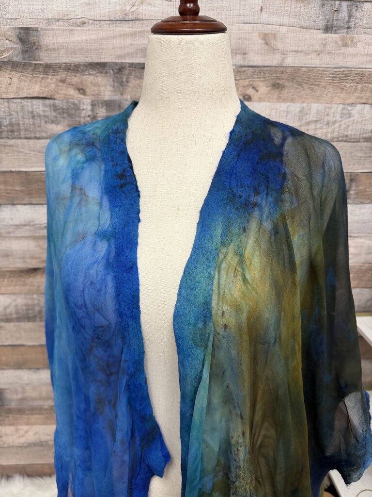 Blue & Green Tie-Dye Ombre Shawl