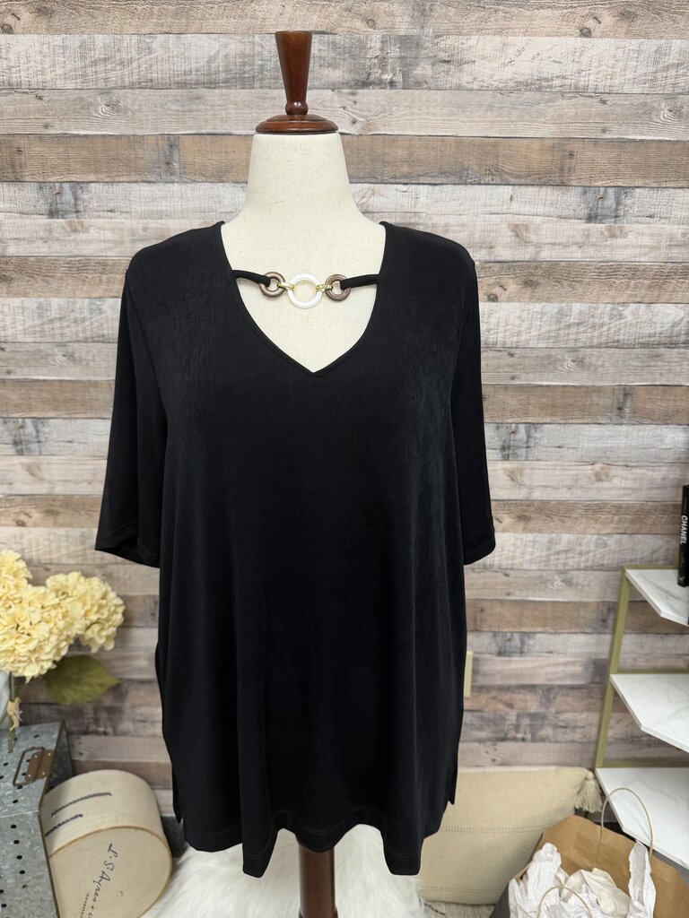 NWT Chico's Black V-Neck Short Sleeve With Grommet Detail