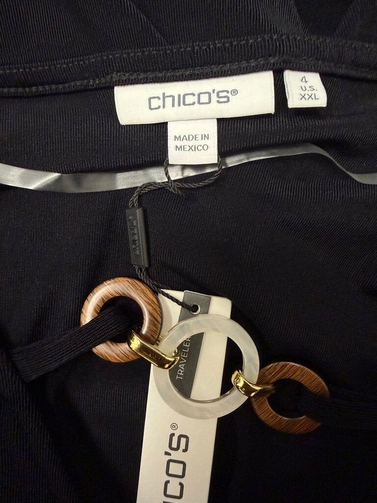 NWT Chico's Black V-Neck Short Sleeve With Grommet Detail