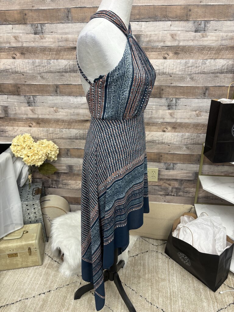 BCBGMazAzria Blue & Coral Geo Print Halter Dress