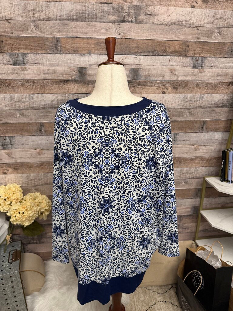 Lands' End Navy & White Swim Cover-Up