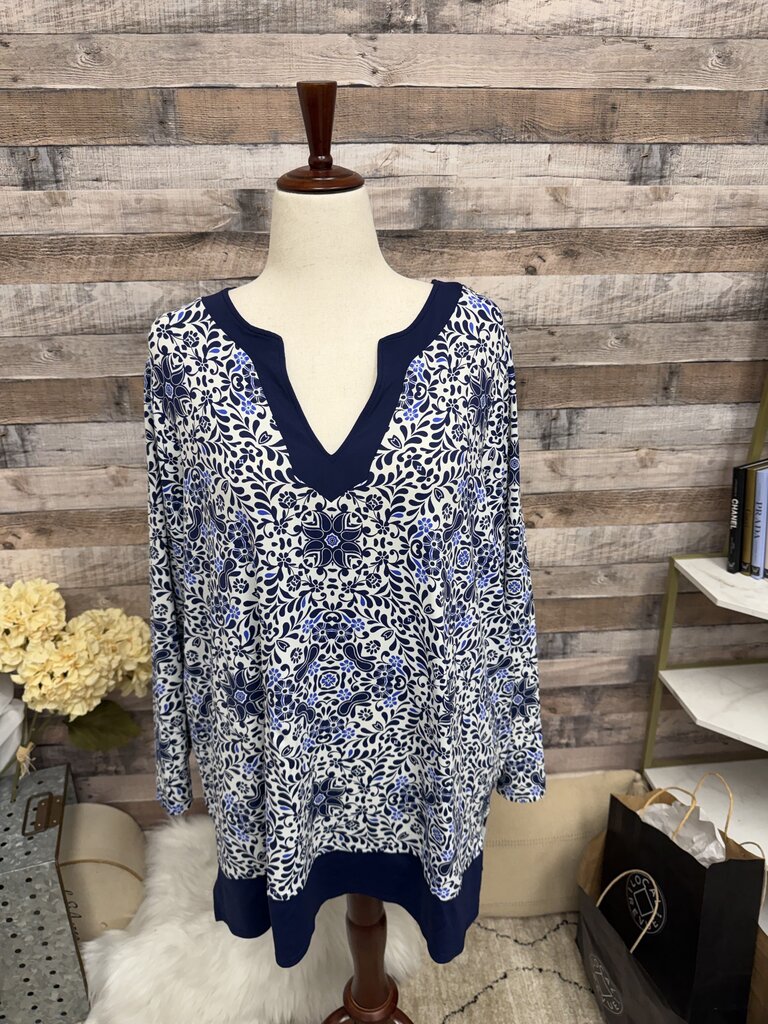 Lands' End Navy & White Swim Cover-Up