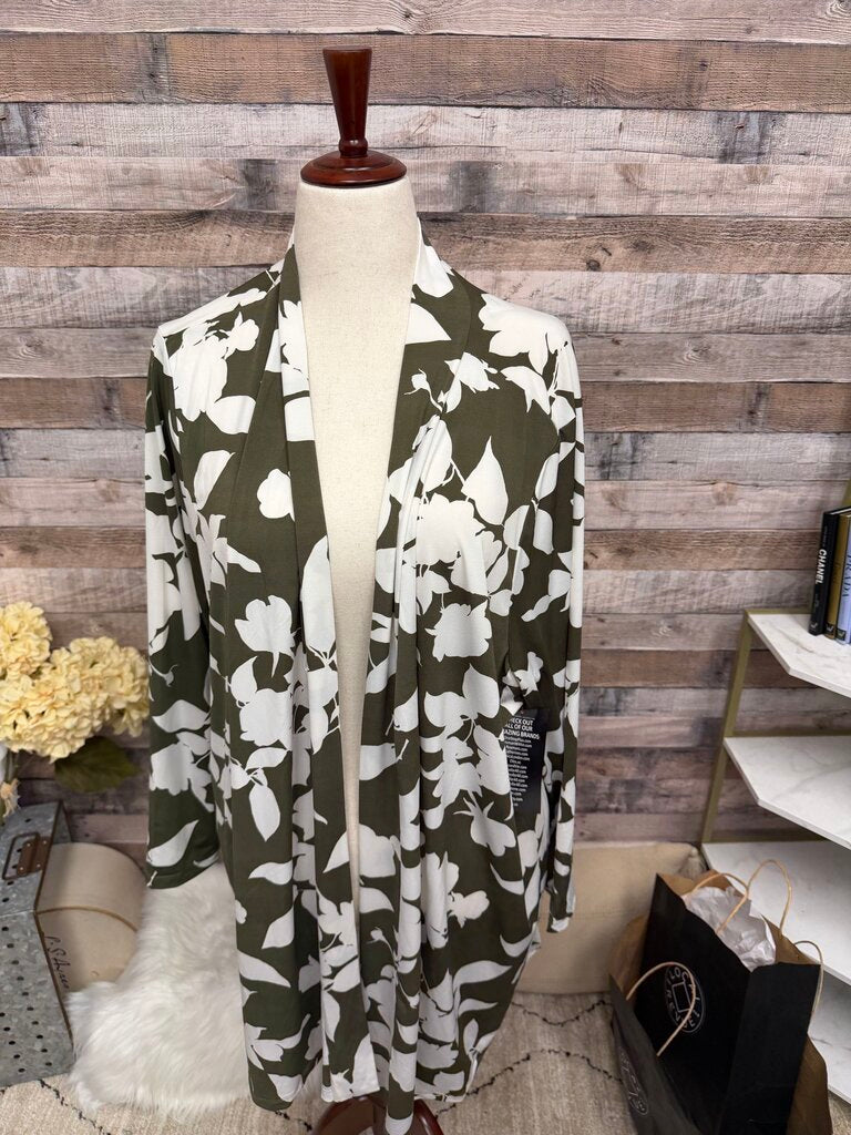 Jessica London Olive & White Floral Print Cardigan
