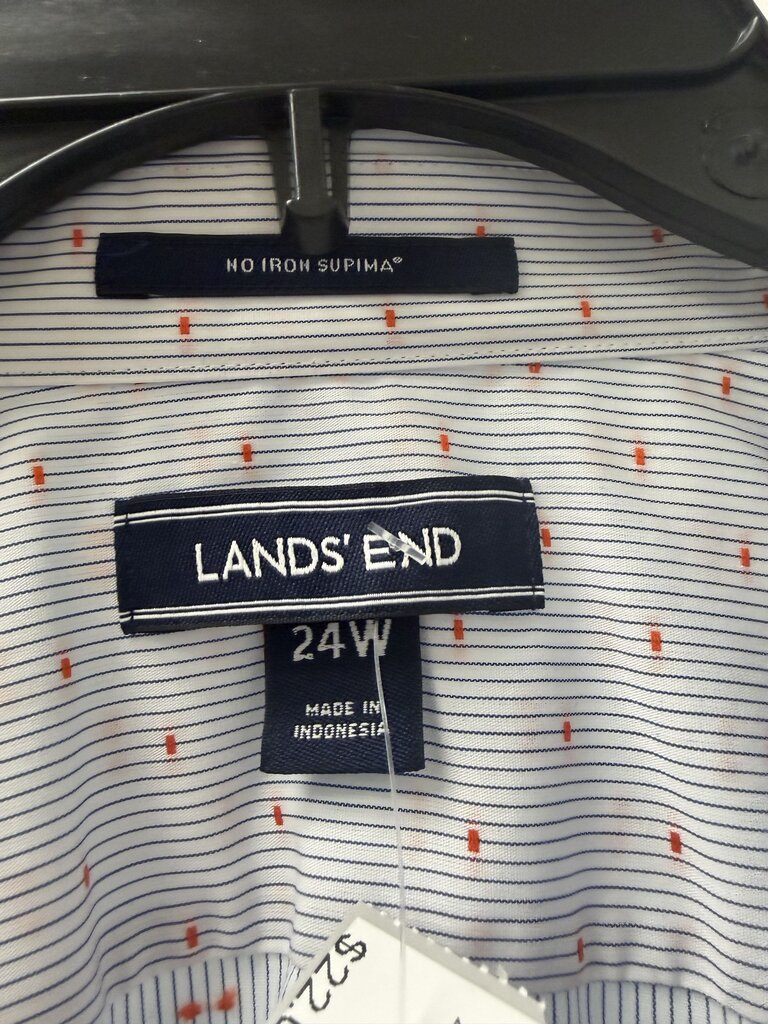 Lands' End Blue Stripe/Red Dot Button Down