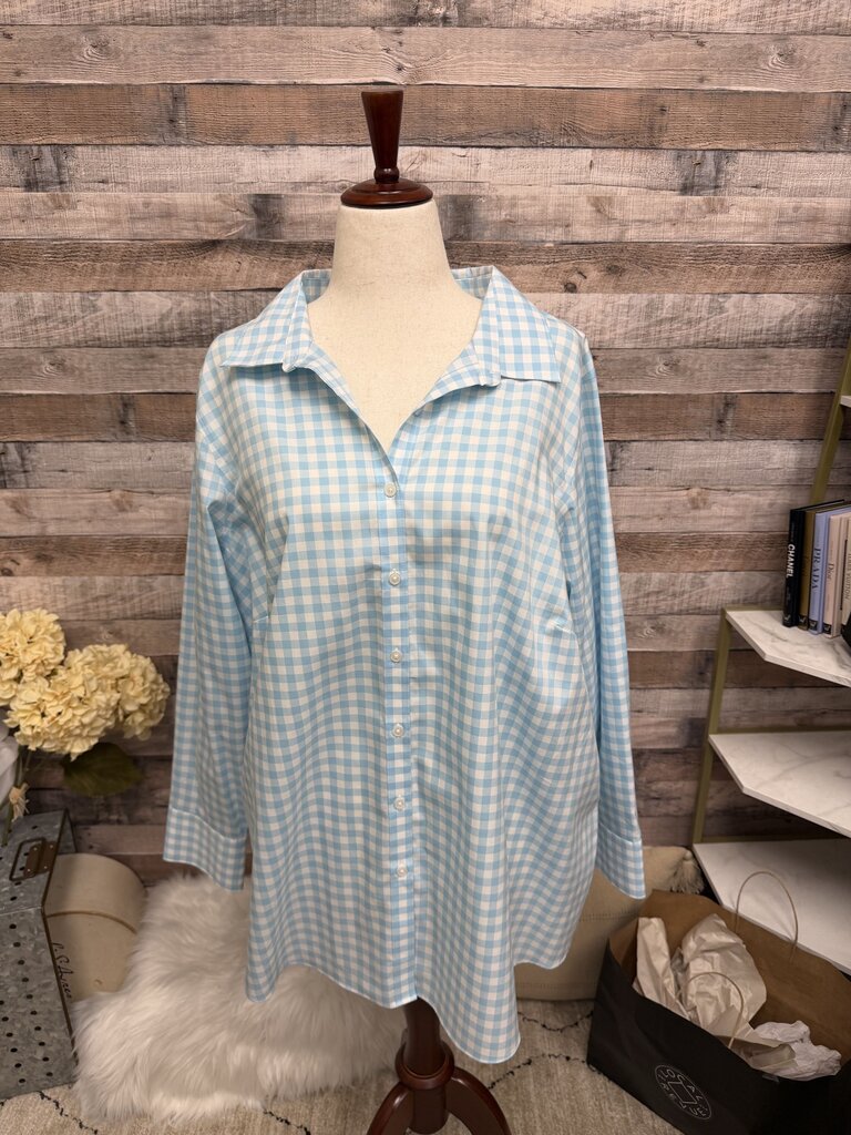 Lands' End Blue & White Gingham Button Down