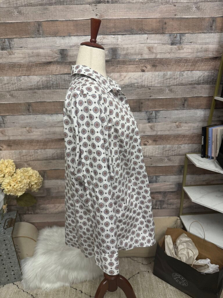 Lands' End Coral Paisley Polka Dot Button Down