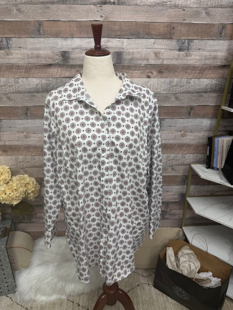 Lands' End Coral Paisley Polka Dot Button Down