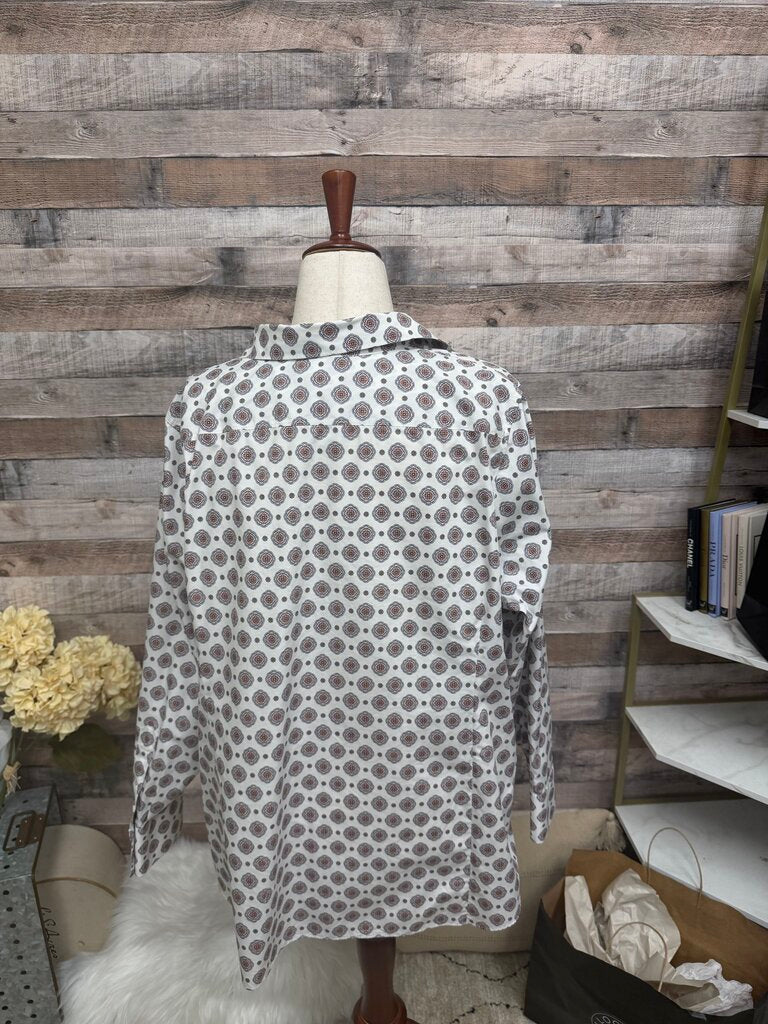 Lands' End Coral Paisley Polka Dot Button Down