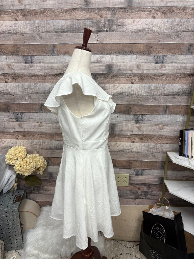 Francesca's White One-Shoulder Ruffle Dress