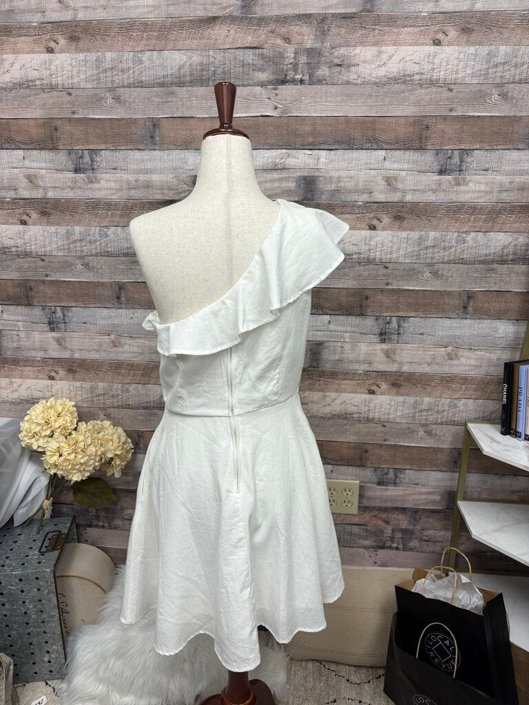 Francesca's White One-Shoulder Ruffle Dress
