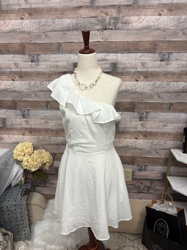 Francesca's White One-Shoulder Ruffle Dress