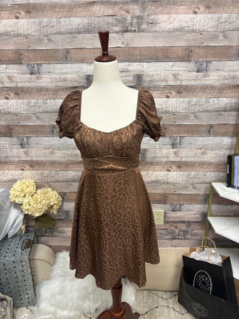 Francesca's Mi Ami Brown Animal Print Satin Mini