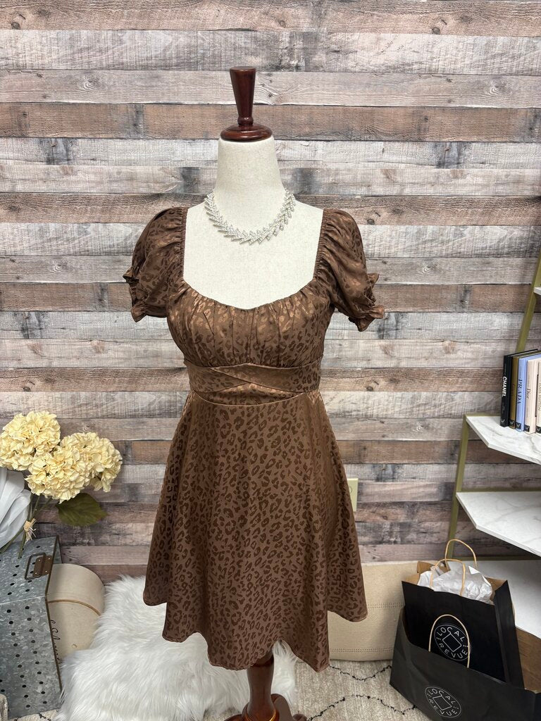 Francesca's Mi Ami Brown Animal Print Satin Mini