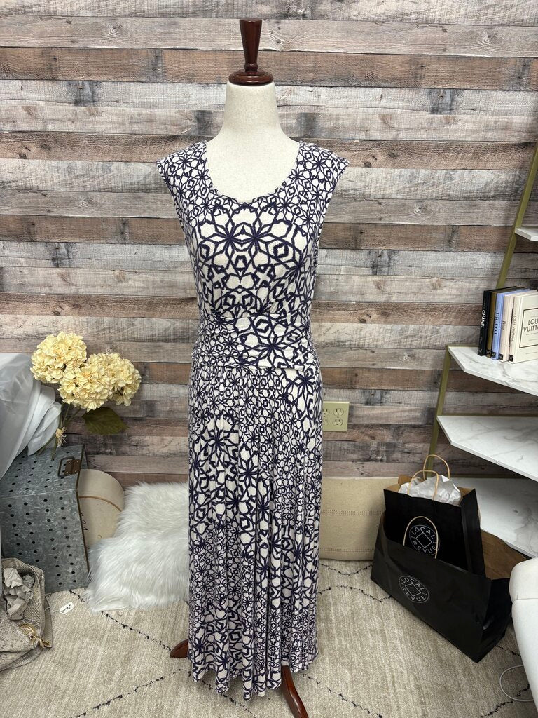 Maeve Anthro Blue & White Geo Tank Dress