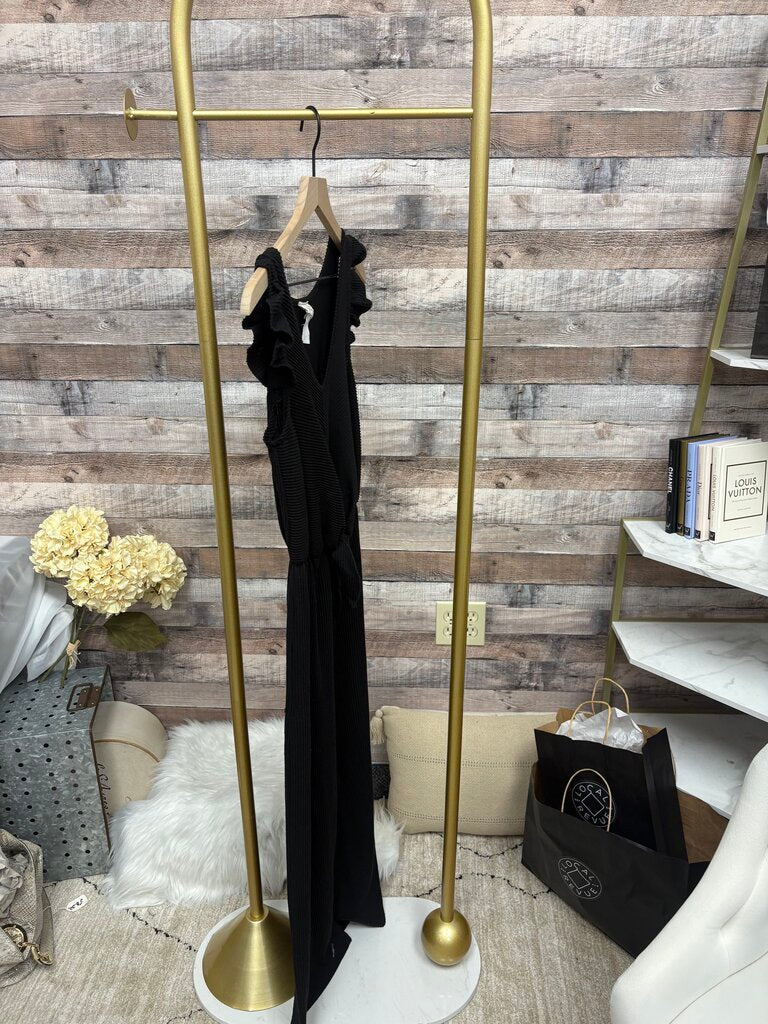 Caution to the Wind Black Ribbed Jumpsuit