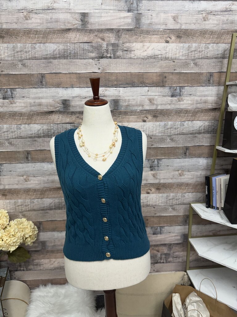 Talbots Teal Cable Knit Sweater Vest