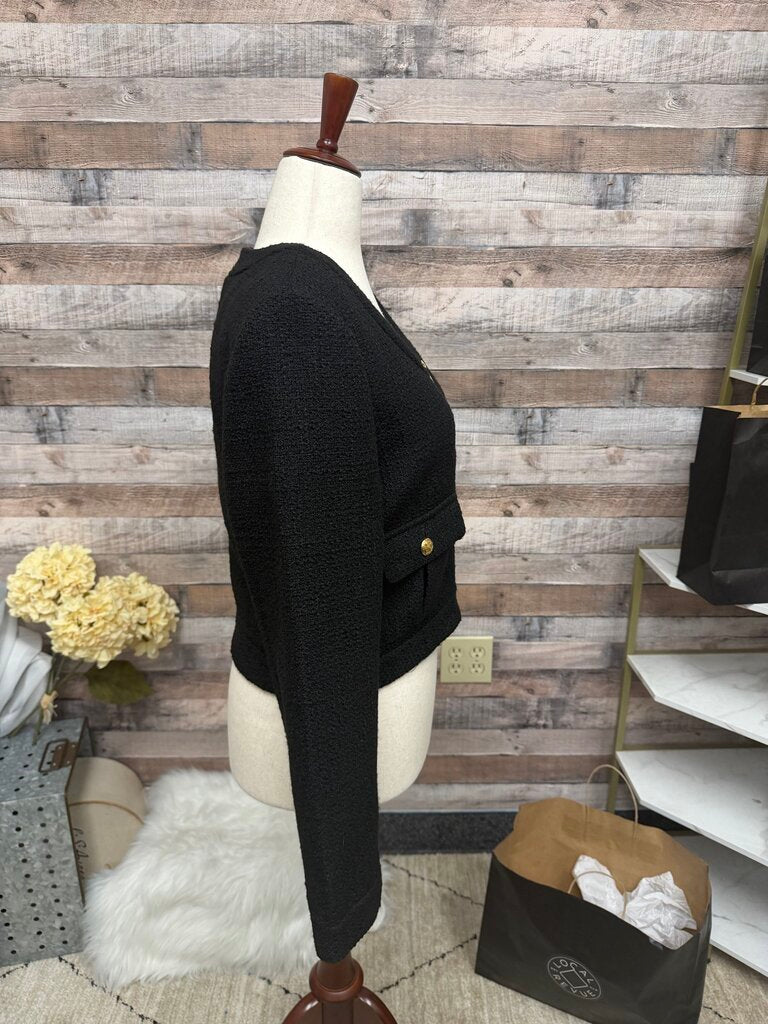 Ann Taylor Black Tweed Cropped Jacket With Gold Button Detials