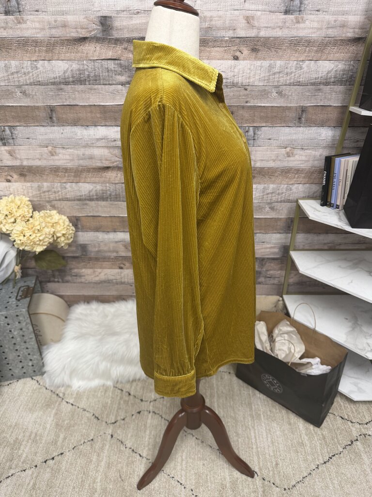 Soft Surroundings Yellow Ribbed Velvet Button-Down Shirt