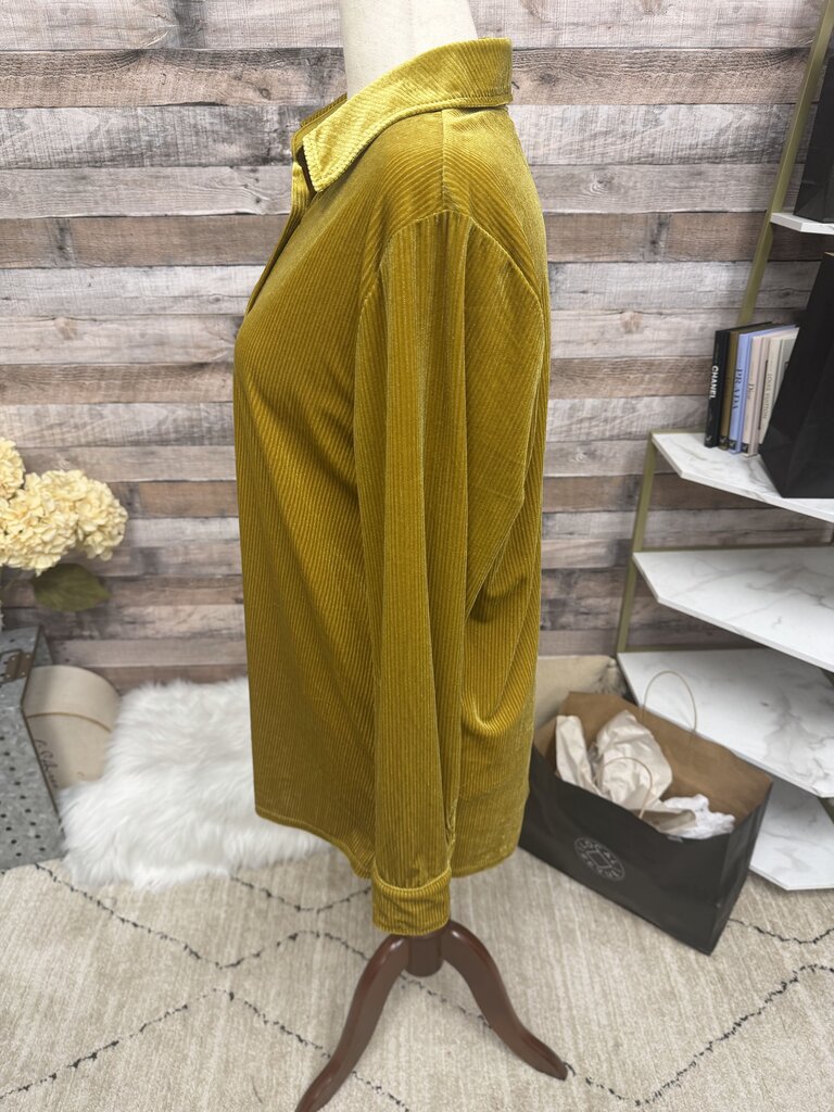 Soft Surroundings Yellow Ribbed Velvet Button-Down Shirt