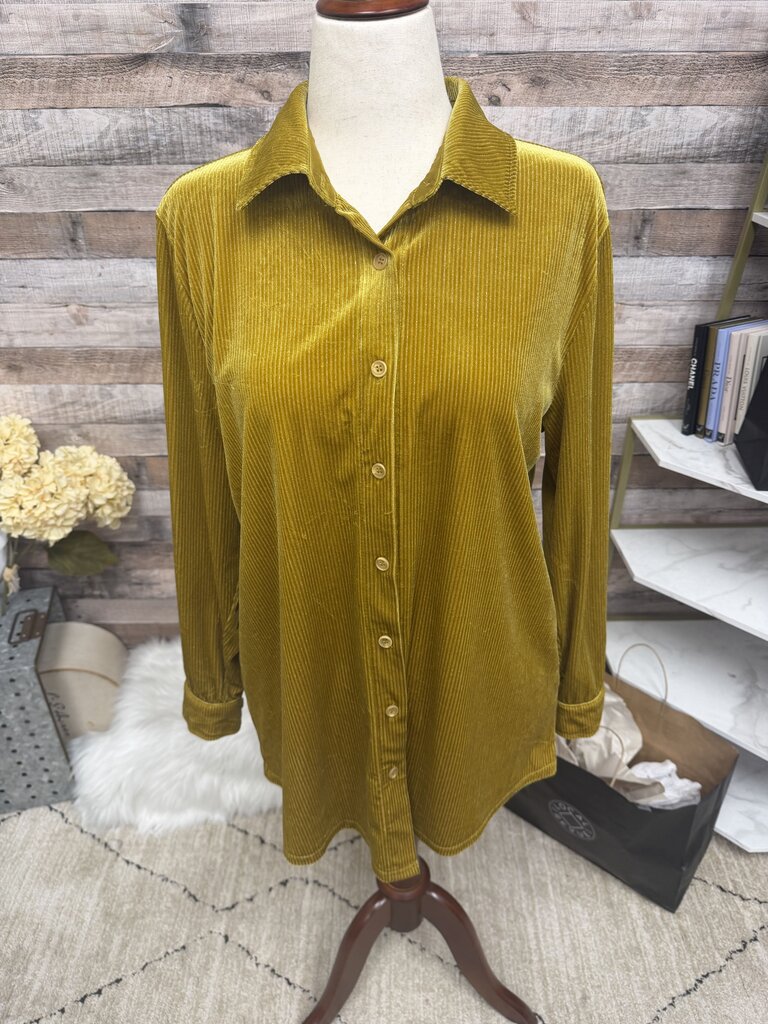 Soft Surroundings Yellow Ribbed Velvet Button-Down Shirt