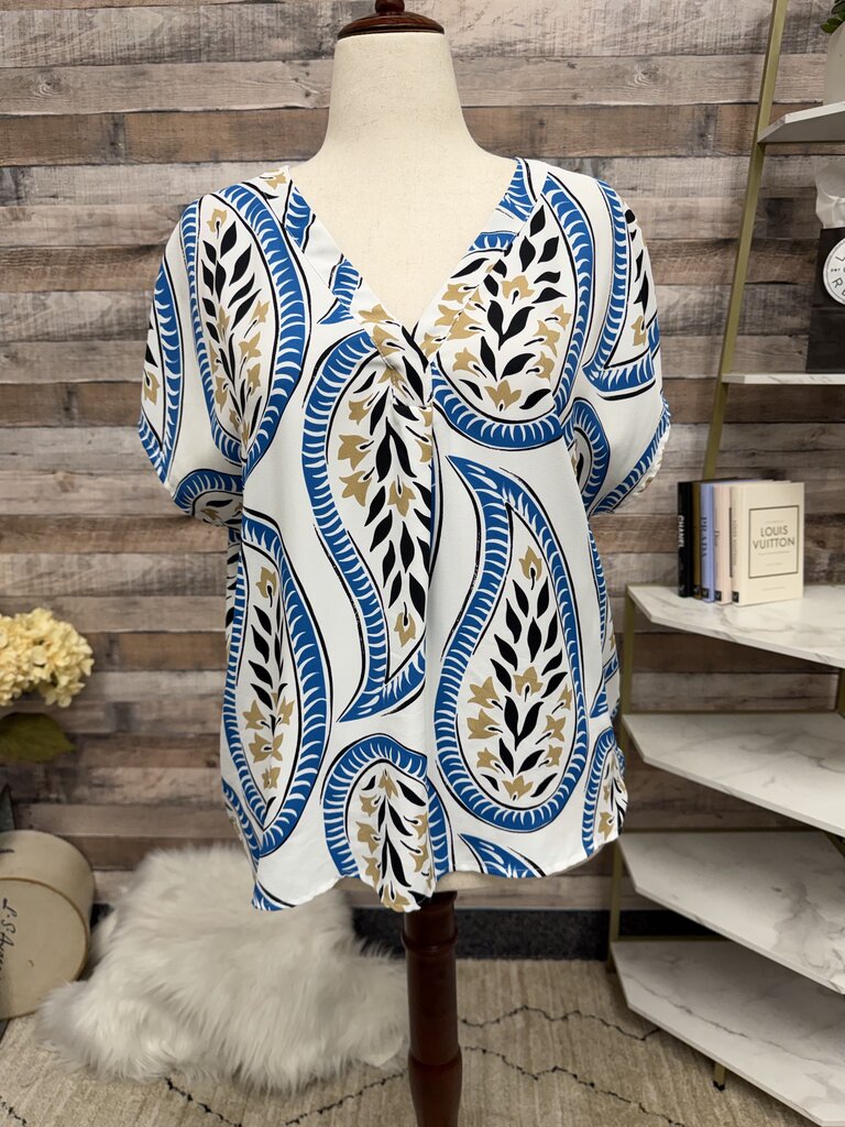 Ann Taylor White Short Sleeve Top With Paisley Print