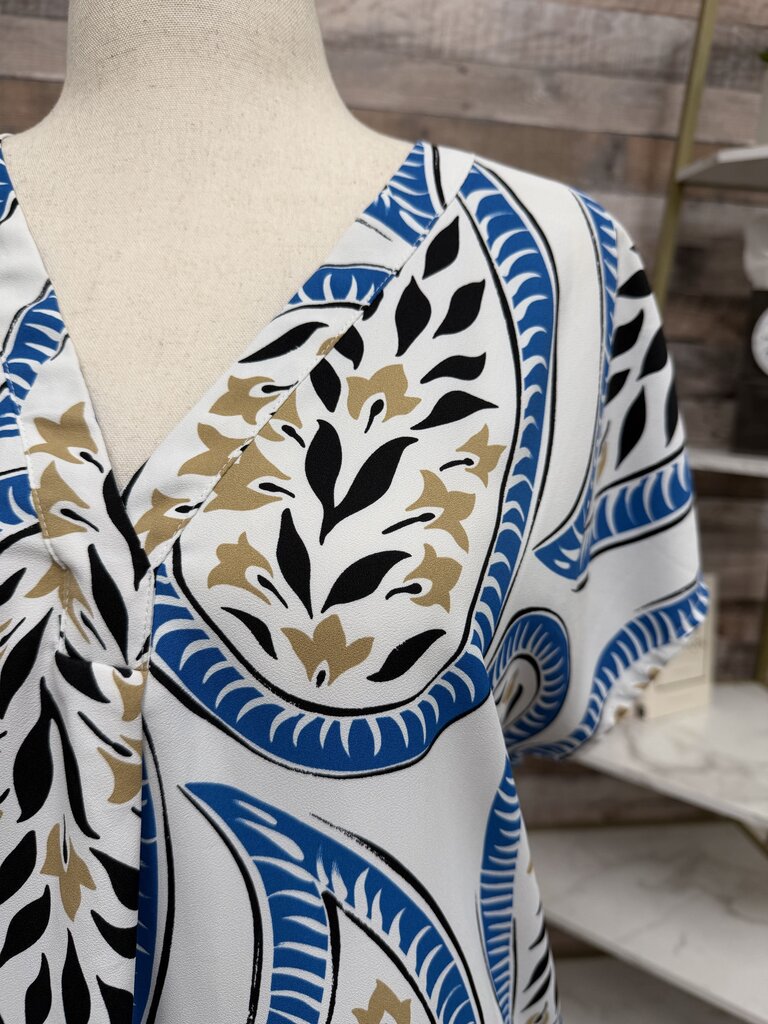 Ann Taylor White Short Sleeve Top With Paisley Print
