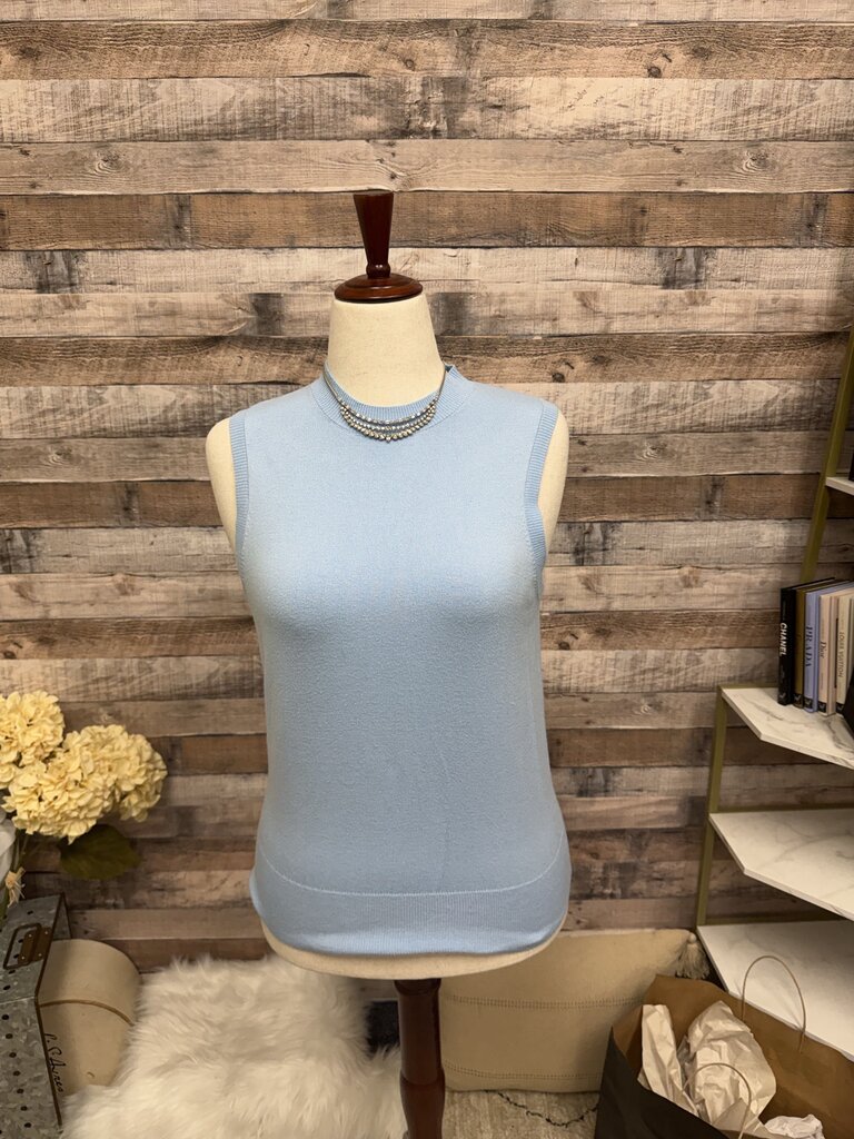 Ann Taylor Blue Knit Sweater Tank Mock Neck