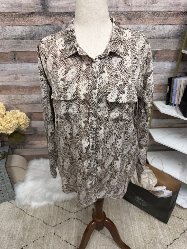 FATE Snakeskin Print Button Down Long Sleeve Shirt